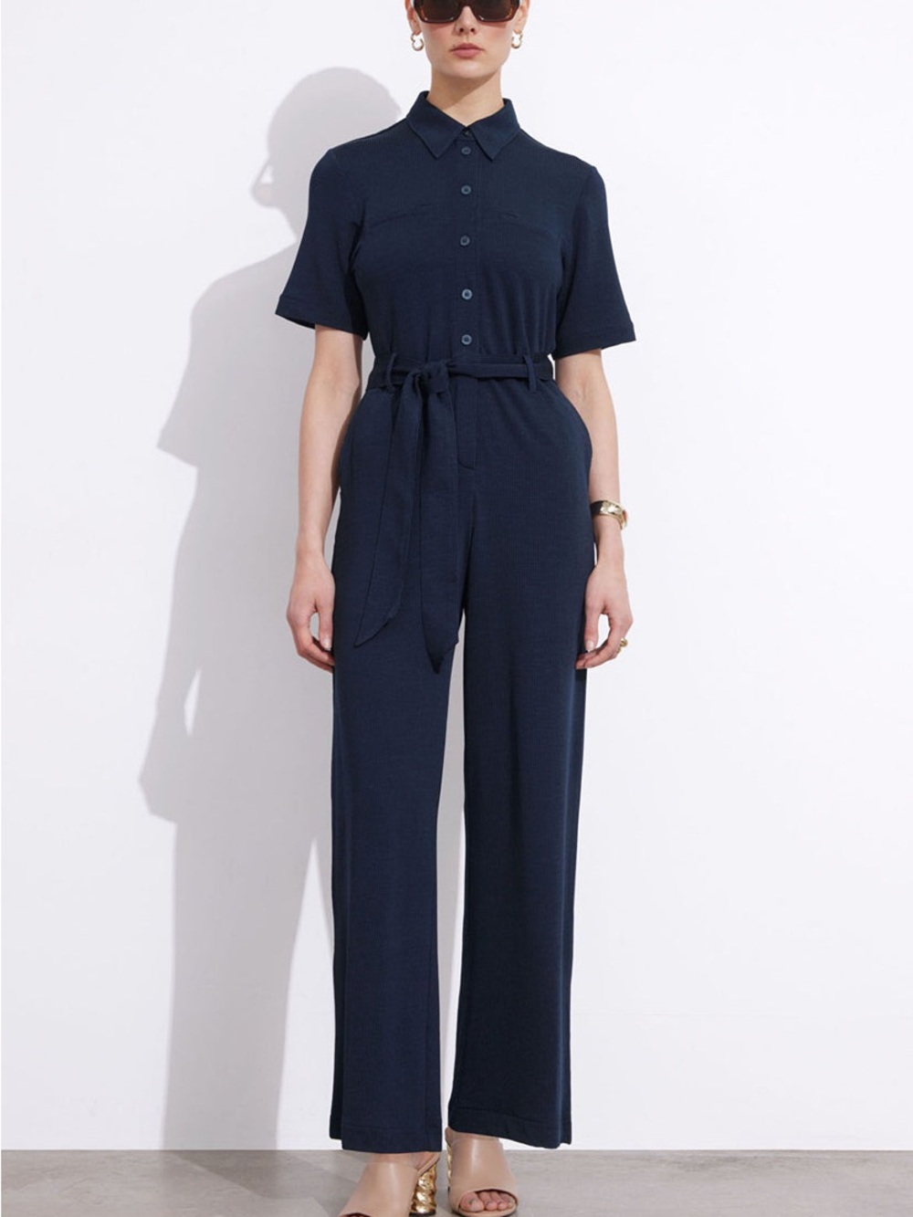 & Other Stories Belted Short Sleeve Jumpsuit